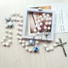 Pendentif Colliers Perles En Céramique Blanche Croix Long Chapelet Collier Religieux Prier BijouxPendentif