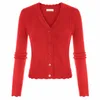 Femmes Tricots T-shirts Femmes Manteau Cropped Cardigan Chandail À Manches Longues Tops Printemps Automne Vêtements Mode Couleur Pure Dames V-Neck Button-up Kn