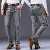 Männer Stretch Regular Fit Jeans Business Casual Klassischen Stil Mode Denim Hosen Männlich Schwarz Blau Grau Hosen 220811