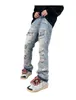 Män jeans män vintage hip hop streetwear rak rippade fairy grunge breda ben byxor denim byxor mitt midja överdimensionerade klädselar