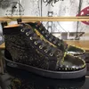 Designerskor Dubbade Spikes Platta Sneakers Män Kvinnor Högskurna Mocka Sneakers Festälskare Bröllopssneaker Nitsko i äkta läder