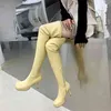 Stiefel Sexy Stretch Oberschenkel hoch über dem Knie Frauen Stiletto Heels Party Kleid Nachtclub Laufsteg Quadratischer Kopf Socken Größe 43 220805