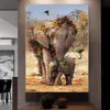 Mutter und Kind Elefant Leinwand Gemälde Wandkunst Abstrakte Tierkunst Poster und Drucke Bilder für Wohnzimmer Wohnkultur