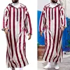 Abbigliamento etnico Musulmano Thobe Abbigliamento Uomo Felpa con cappuccio Ramadan Robe Kaftan Abaya Dubai Turchia Islamico Uomo Casual Sciolto Strisce rosseEtnico334L