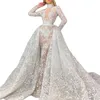 Sexy See Through Mermaid Wedding Dress With Detachable Train High Neck Long Sleeve Bride Dresses Lace Bridal Gowns