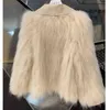 高品質のトップファッションパール光沢毛皮のコート女性冬の新しい短いフェイクアライグマファーコート女性ふわふわフェムレディアウトウェアT220810