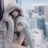 Women 2021 Autumn Winter New Faux Fur Coat with Hood Fashion Slim Female Faux Fur Jacket Ladies Fake Rabbit Fur Overcoats C493 T220810