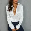 Kvinnor ol Satin Silk Blue Button Ladies Silk Satin Blus Shirt Casual White Black Gold Red Long Sleeve Satin Blus Top T200321308M