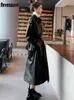 Nerazzurri vår svart överdimensionerad vattentät lädergravrock för kvinnor långärmad lös koreanska modekläder 220811
