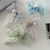 Koreanische Tulip Print Mesh Perle Haar Klaue Haarnadeln Mädchen Bowknot Clip Haar Zubehör Frau Headwear Barrettes