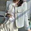 H￶gkvalitativ fransk vintage liten doft tweed jacka kappa kvinnors v￥r h￶sten casual stekt gata kort kappa pl￤d outwear 220811