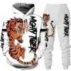 Dier 3D Tiger Gedrukte hoodie broekpak Cool Menwomen 2 PCS Sportwear Tracksuit Set Autumn en Winter Mens Clothing 220811