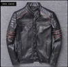 .Brand skull cowhide coat.black slim genuino clothesmens rider leather cloth.Chaqueta de cuero esqueleto 220811