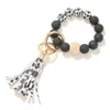 Black Frosted Wooden Bead Bracelet Keychain Fashion Pattern Tassel Pendant Bracelets Women Girl Key ring Wrist Strap 7 colors