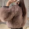 Pop Winter Warm Faux Fur Coats Women Nice Pu Leather Patchwork Cropped Jacket Woman Motocycle Style Turn Down Collar Jackets T220810