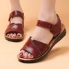 Sandals Middle-aged Mother Summer Style Leather Soft Sole Comfortable Non-slip Low-heel Flat Women's ShoesSandals