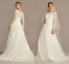 OLEG CASSINI-vestido de novia corte a de encaje con hombros descubiertos, apliques de encaje completo, manga larga, cola de barrido de talla grande, 2022