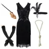 Casual Dresses Women's Plus Size Gatsby Sequin Art Deco Black Flapper 1920s V Neck Poaded fransed Great Dress Casual
