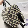 Canvas Shopping Tote Bag Symbole Crossbody Bags Women Handbag Purse Geometric Triangle Letters Zipper Hardware Large Capacity Duffel Bag Detachable Wide Strap