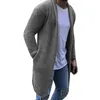 Moda masculina cor sólida frente aberta camisola de malha casaco solto bolso longo cardigan roupas de inverno grosso quente suéteres roupas masculinas