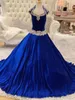 2022 Royal-Blue Velvet Pageant Dreess for Infant Toddlers Teens Cap Sleeve Ritzee Roise Ball Gown Long Little Girl 형식 파티 G272K