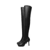 Stiefel Sexy Stretch Oberschenkel hoch über dem Knie Frauen Stiletto Heels Party Kleid Nachtclub Laufsteg Quadratischer Kopf Socken Größe 43 220805