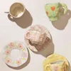 Tazza da caffè e piattino in ceramica irregolare fatta a mano da 320 ml Set di tazze da tè al latte di farina d'avena riutilizzabili dipinte a fiori con manico Uso dell'hotel T220810
