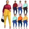 Frauen anzug 2022 hosen herbst langarm rundhals lose beiläufige farbe passenden pullover zwei-stück Leggings