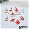 Charms Jewelry Findings Components Style 40Pcs/Lot Alloy Drop Oil Christmas Tree Santa Claus Sock Shape Metal Flaoting Locke Dhdda