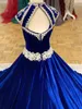 2022 Royal-Blue Velvet Pageant Dresses For Spädbarn Toddlers Teens Cap Sleeve Ritzee Roise Ball Gown Long Little Girl Formal Party G287I