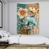 Tapisseries Plante Fleur Tapisserie Tenture Murale Bohème Peinture À L'huile Matelas Hippy Impression Polyester Décor À La MaisonTapisseries