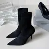 Manchet gebreide sok hakken enkellaarzen stretch gebreide zwarte no rits laarzen feest laarsjes dames luxe designer schoenen fabrieksschoenen 8.5 cm 35-41Size
