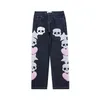 Crâne et Cinq Étoiles Serviette Broderie Déchiré Jeans Hommes Pantalon Harajuku Vibe Style Streetwear Surdimensionné Casual Denim Pantalon 220811