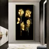 Pittura astratta Wall Art Foglie d'oro e albero di fiori Pittura a olio su tela Poster e stampe Immagini per soggiorno Deco