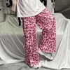 Womens pants Wide leg trousers summer street pink leopard print casual straight high waist slim tren y2k trouser suits harajuku 220811