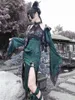 Sıradan Elbiseler Kan kaynağı Orijinal Tasarım Yaz Elbise Yılan Yular Boyun Dolu Yama Seksi Gotik Cheongsam