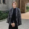 Women's Jackets 2022 Autumn Winter Women Lapel Tassels Jacket Coat Fashion Plaid Nail Bead Long Sleeves Casual