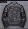 .Brand skull cowhide coat.black slim genuino clothesmens rider leather cloth.Chaqueta de cuero esqueleto 220811