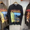 Camisetas masculinas soltas vintage 2023 camisas masculinas casuais galerias amor terra impressão retro manga curta casal camiseta fa 94bb