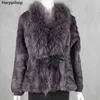 Sexy Fur Overcoat Kobiety królicze futra Kurtka PRAWDZIWE PŁATY FUROWE DO KOBIET Zimowa jesień z dużym kołnierzem szop szopalnym Wysoka jakość T220810