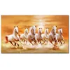 Canvas schilderen zeven rennende witte paardendieren artistieke kunst gouden posters en print moderne muurkunstfoto voor woonkamer