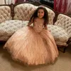 Belles robes de filles de fleur bling pour les mariages bijou à paillette de dentelle fleurs en cristal perles en or rose sans manches princesse kidas anniversaire fille fille de concours 403