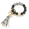 Pulseira de cordão de madeira fosca preta Padrão de moda de moda Tassel Pingente Bracelets Mulheres Girl Key Ring Wel Strap 7 Colors