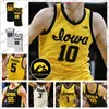 Custom Iowa Hawkeyes 2020 Nieuw geel basketbal #55 Luka Garza 10 Wieskamp 22 McCaffery 5 Fredrick 3 Bohannon Murray White Black J2837
