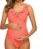 Pregnant Woman Sexy Swimsuit Maternity Solid Backless Bikinis Falbala Ruffle Beachwear New Summer Women One-piece Swimming Suit