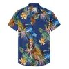 Herr t-shirts 2022 Summer Hawaiian Shirts For Men Tropical Leaf Colorblock Print Beach Vacation Shirt