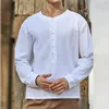 Vintage Button-Up Ronde Hals Effen Tops Heren Herfst T-shirts Met Lange Mouwen Casual Losse Trui Tops Herenmode streetwear