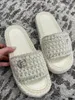 Handmatige wol geweven slippers schoenen plat rechte dikke bodem anti-skid
