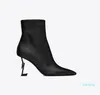 2022-ELEGANT BLACK LEATHER ANKLE BOOTS RAUND TOE HIGH HEILSジップスプールヒールセクシーな女性ブーティーレディースボットブーティーEU35-43