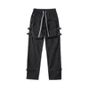 Men's Pants High Street Multi-pocket Zipper Tactical Cannonball Function Overalls Men's Straight Harjuku Loose Drawstring OversizedMen's